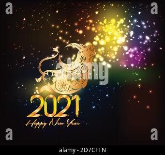 Happy New Years 2021 polygonal line light and fireworks colorful Background Stock Vector