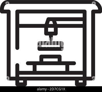 3d printer icon. Vector. Volumetric printing. Outline style. Illustration for website or print. Stock Vector