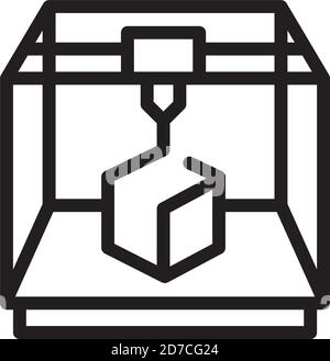 3d printer icon. Vector. Volumetric printing. Outline style. Illustration for website or print. Stock Vector