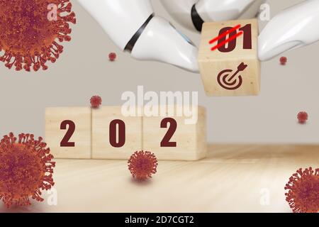 the date event change after corona virus or covid-19 effect. the goal, plan, time, target have change from 2020 to 2021 for safety result of people af Stock Photo
