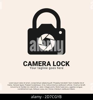 Modern camera lock logo design concept template. Camera logo with padlock symbol vector logo design template isolated on white background Stock Vector