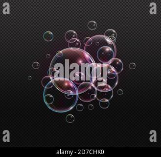 Bath foam soap with neon bubbles isolated vector illustration on transparent background. Colorful cloud of blowing bubbles and soapy foam Stock Vector