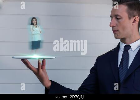 smart business with Futuristic Technology new normail indudstry using ai artificial intelligence, 5g, big data, iot, augmented mixed virtual rality, a Stock Photo