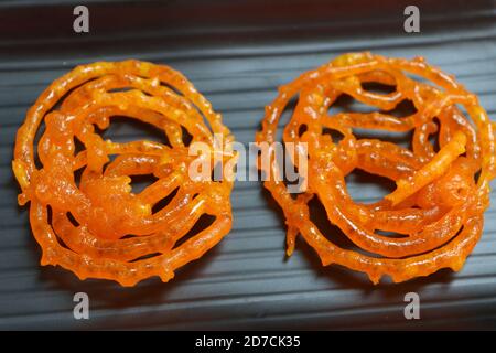 Jalebi or Jilbi or imarati, indian sweet food fried in pure ghee, selective focus, Festival food Stock Photo