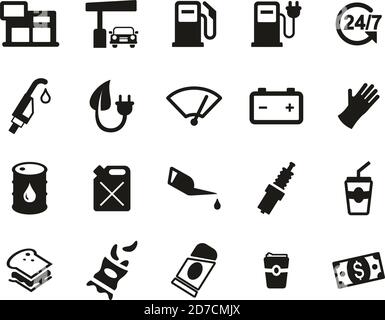 Gas Station Or Gas Pump Icons Black & White Set Big Stock Vector
