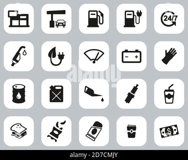 Gas Station Or Gas Pump Icons Black & White Flat Design Set Big Stock Vector