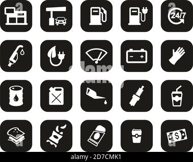 Gas Station Or Gas Pump Icons White On Black Flat Design Set Big Stock Vector