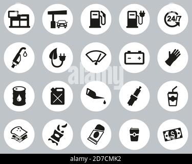 Gas Station Or Gas Pump Icons Black & White Flat Design Circle Set Big Stock Vector