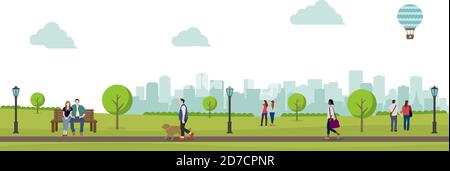 Public green park landscape vector illustration ( spring, summer) Stock Vector