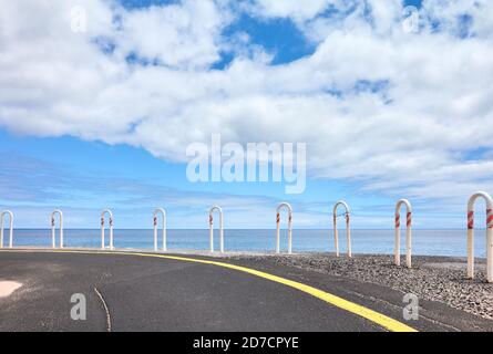 End of a road by the sea, travel concept, Playa De Las Teresitas, Tenerife, Spain. Stock Photo