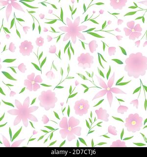 Abstract Batik flowers seamless pattern. Pink flowers on white background. Vector illustration for surface design, print, poster, icon, web, graphic d Stock Vector