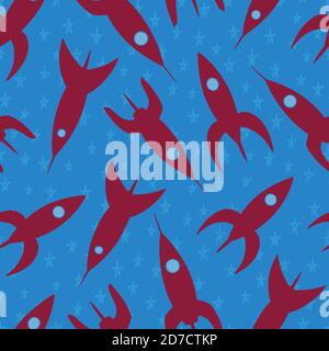 Rockets and stars doodle seamless pattern. Hand drawn background. Vector illustration for surface design, print, poster, icon, web, graphic designs. Stock Vector