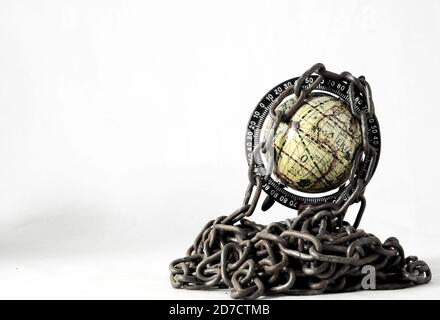 earth globe close in chain. 3d... Stock Photo
