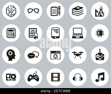 Geek Culture Icons Black & White Flat Design Circle Set Big Stock Vector