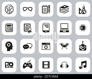 Geek Culture Icons Black & White Flat Design Set Big Stock Vector