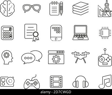 Geek Culture Icons Black & White Thin Line Set Big Stock Vector