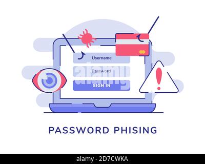 Password phising on display laptop screen white isolated background with flat style Stock Vector