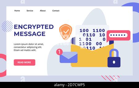 Encryption message password email number notification padlock shield campaign for web website home homepage landing page template banner white Stock Vector