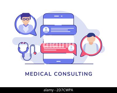 Medical consulting concept bubble chat doctor patient on display smartphone screen white isolated background with flat style Stock Vector