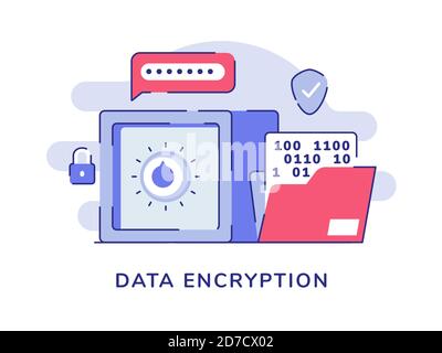 Data encryption vault bank password number file white isolated background with flat style Stock Vector