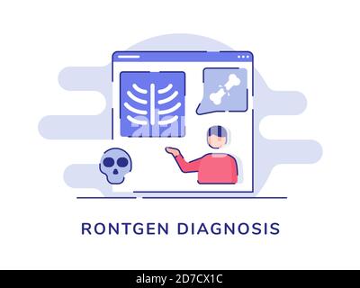 Rontgen diagnosis concept men present bone fracture on display computer screen white isolated background with flat style Stock Vector
