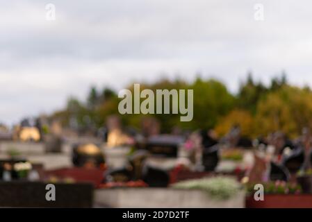 Blurry Culture and religion. Indigenous cemetery. Ancient aboriginal graveyard in the desert under a stormy sky. Stock Photo