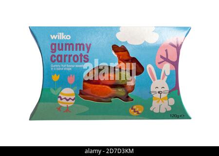 Packet of Wilko gummy carrots isolated on white background - gummy fruit flavour sweets in a carrot shape Stock Photo