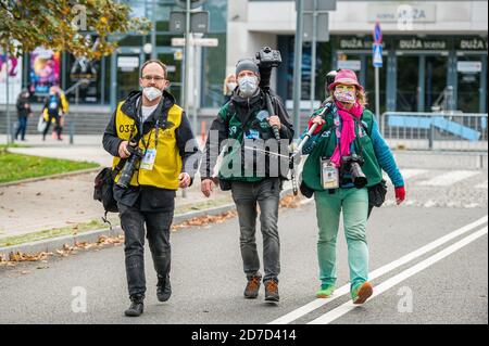 Journalists seen during 2020 IAAF World Half Marathon Championships in Gdynia. Stock Photo