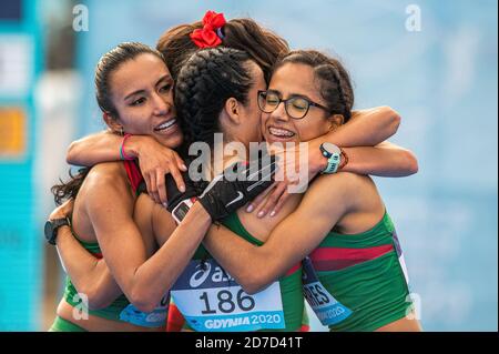 Women's team of Mexico in action during 2020 IAAF World Half Marathon Championships in Gdynia. Stock Photo