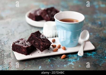 Homemade gluten free dark chocolate brownie cake, selective focus Stock Photo