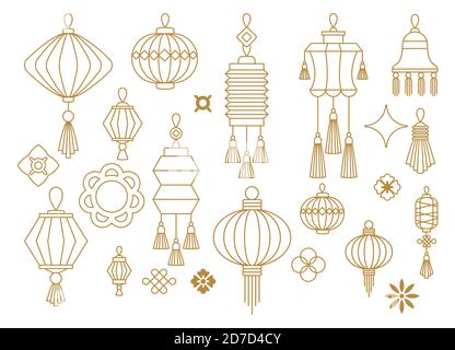 Chinese paper lanterns set. Flat vector icons. Stock Vector