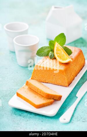 Homemade Aip and paleo gluten free pumpkin orange cake dessert, selective focus Stock Photo