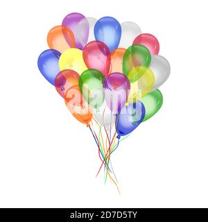 Bunch of helium balloon isolated on white background. Festive balloons for birthday, anniversary invitation. Party, Valentines day design.Stock vector Stock Vector