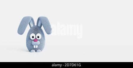 Easter bunny with pink nose on white background. Easter holiday concept 3D Render 3D illustration Stock Photo