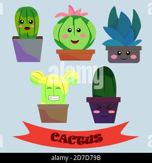 Very cute and funny cacti that are happy. Stock Vector