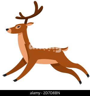 Running reindeer side view. Beautiful animal in cartoon style. Stock Vector