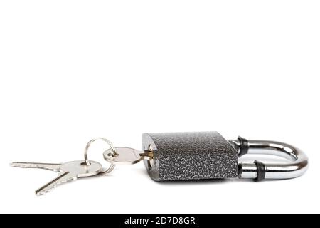 Padlock and keys isolated on white background. Stock Photo