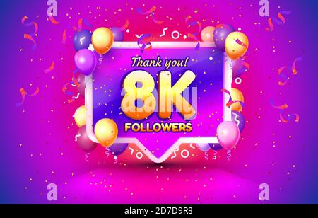 Thank you followers peoples, 8k online social group, happy banner celebrate, Vector illustration Stock Vector