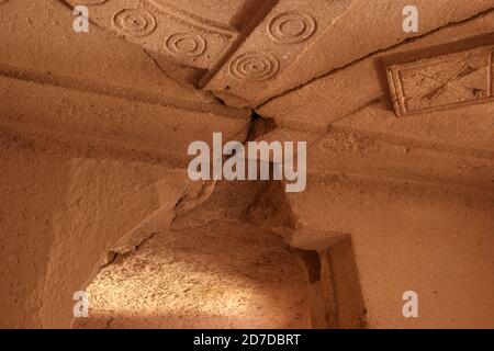 Inside view of ruins of an early Christian cave church. Stock Photo
