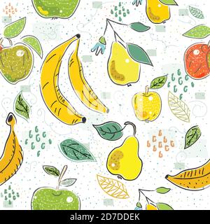 Seamless Pattern with Hand Drawn Cute Fruits. Scandinavian Style. Vector Illustration Stock Vector