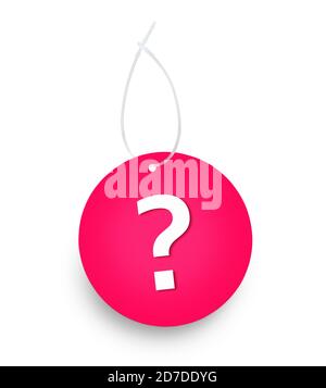 Red color question mark tag against white background. Clipping path on tag and hanger tape Stock Photo