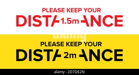 Please keep your distance in 1.5 or 2 meters warning sign. Vector illustration of information precaution banner or social distancing signage isolated Stock Vector