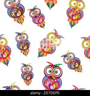 the illustration dedicated to the colorful owls. Stock Vector
