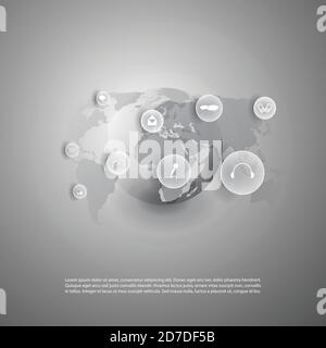 Internet of Things, Smart Devices, Cloud Computing Design Concept with World Map and Icons - Global Digital Network Communication, Technology Backgrou Stock Vector