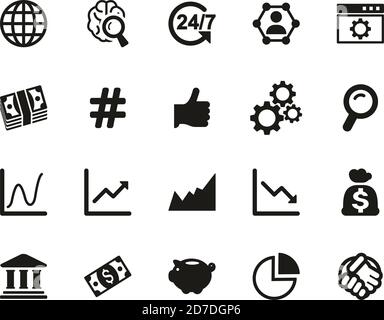 Global Economy Icons Black & White Set Big Stock Vector
