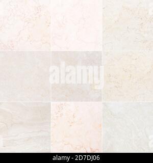 Nine different qualitative beautiful marble with natural pattern. Mosaic. Stock Photo