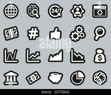 Global Economy Icons White On White Sticker Set Big Stock Vector