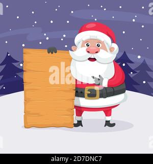 Cute background of Santa Claus holding a christmas greeting sign. Vector illustration. Stock Vector