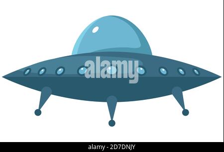 Flying saucer in cartoon style. UFO isolated on white background. Stock Vector