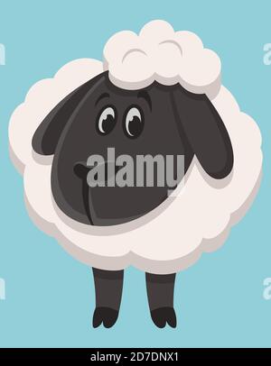 Standing cute sheep. Farm animal in cartoon style. Stock Vector